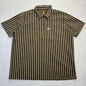 FB County Men’s Medium Checker Shirt Brown Black Stripe Short Sleeve Button Up
